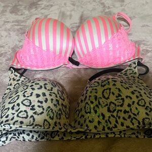 Bundle of 2-Pink Striped Lace Push-Up Bra Black sequined push Bra
